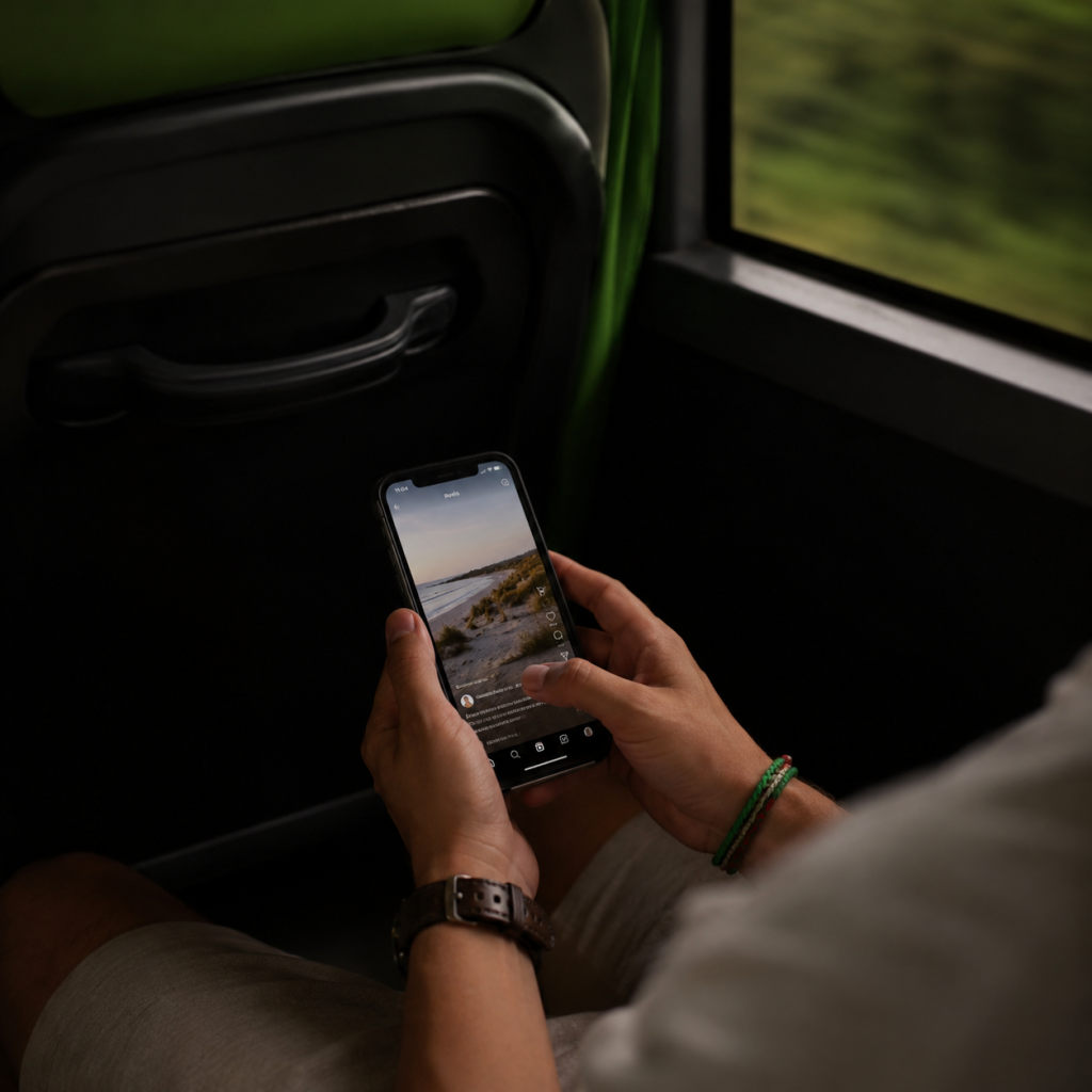 Vyras autobuse naršantis telefone nuotrauka
